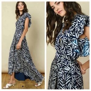 Anthropologie Hutch ruffle printed maxi wrap dress - size 1x plus. Pre loved